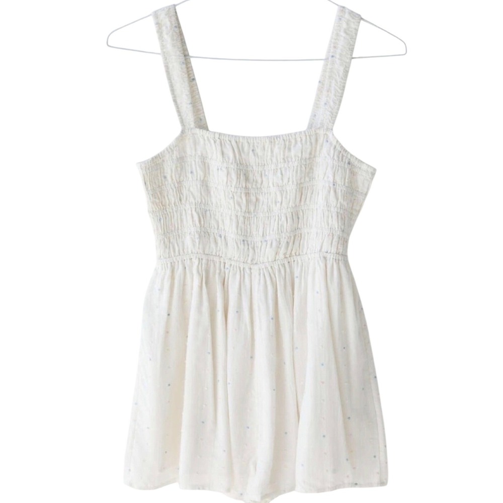 New Urban Outfitters Cleo Smocked Cream Pastel Polka Dot Women's Romper Size XS